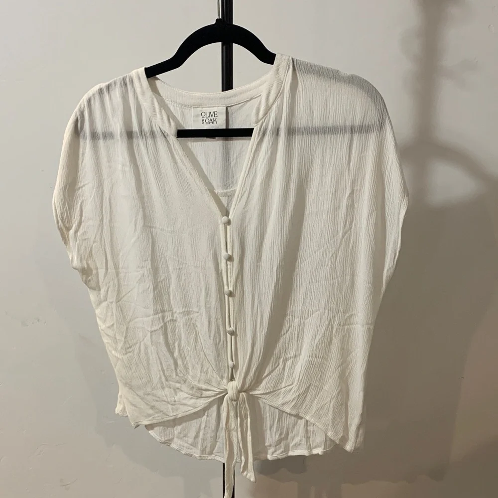 Olive & Oak Cream Gauze Tie Front Blouse | Boho Capsule Top | Size Small - Picture 2 of 4